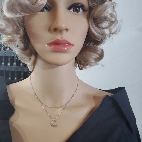 925 Silver Double Necklace Topaz Moon Pendant - Very Dainty - Picture 5 of 9